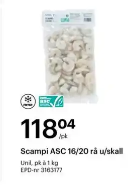 Storcash UNIL Scampi asc 16/20 rå u/skall tilbud
