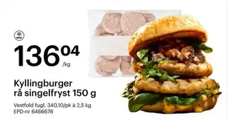 Storcash Kyllingburger rå singelfryst tilbud