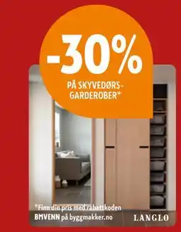 Byggmakker 30% PÅ SKYVEDØRSGARDEROBER tilbud