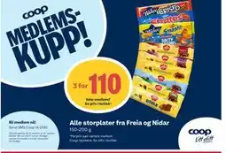 Coop Extra Alle storplater fra Freia og Nidar, Medlemspris tilbud