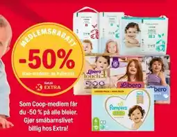 Coop Extra 50 % på alle bleier tilbud