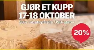 Byggmax 20% rabatt på alle OSB-plater tilbud