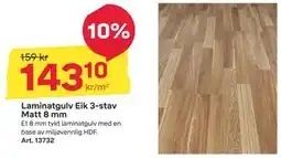 Byggmax Laminatgulv Eik 3-stav Matt 8 mm, NOK 143.1 tilbud