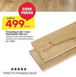 Byggmax Parkettgulv Eik 1-stav Mattlakket 180 mm, NOK 499 tilbud