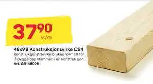 Byggmax 48x98 Konstruksjonsvirke C24, NOK 37.9 tilbud