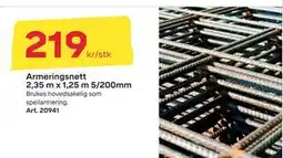 Byggmax Armeringsnett 2,35 m x 1,25 m 5/200mm, NOK 219 tilbud