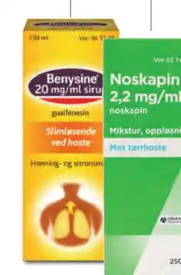 Apotek 1 Benysine 20 mg/ml sirup med honning- og sitronsmak, NOK 159.9 tilbud