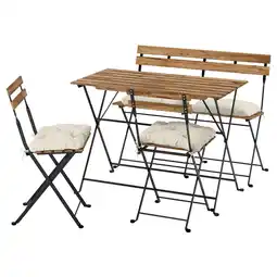 IKEA TÄrnÖ Bord + 2 stoler + benk, utendørs, svart / lys brunbeiset/kuddarna lys gråbeige, 100x54 cm tilbud