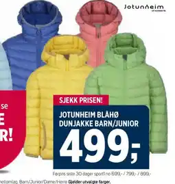 Sport 1 Jotunheim blåhø dunjakke barn/junior tilbud