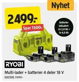 Jula Multi-lader + batterier 4 deler 18 V, NOK 2499 tilbud