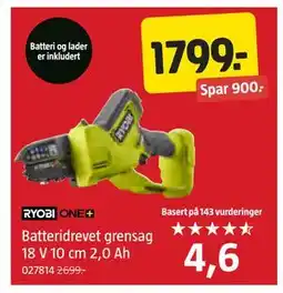 Jula Batteridrevet grensag 18 V 10 cm 2,0 Ah, NOK 1799 tilbud