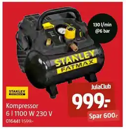 Jula Kompressor 6 l 1100 W 230 V, Medlemspris tilbud