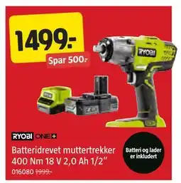 Jula Batteridrevet muttertrekker 400 Nm 18 V 2,0 Ah 1/2”, NOK 1499 tilbud