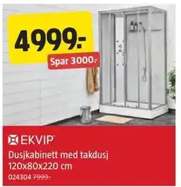 Jula Dusjkabinett med takdusj 120x80x220 cm, NOK 4999 tilbud