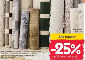 Rusta Alle tepper tilbud
