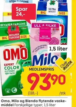 Rusta Omo, Milo og Blenda flytende vaske- middel tilbud