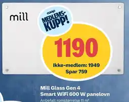 Coop Obs Mill Glass Gen 4 Smart WiFi 600 W panelovn tilbud