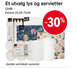 Nærbutikken Et utvalg lys og servietter tilbud