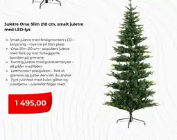 Clas Ohlson Juletre Orsa Slim 210 cm, smalt juletre med LED-lys tilbud