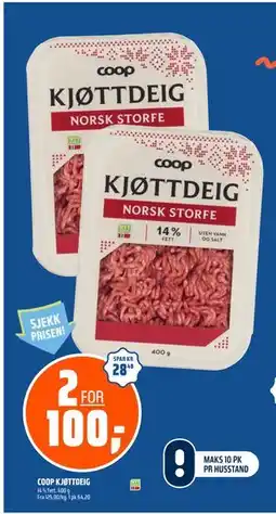 Coop Obs COOP KJØTTDEIG, NOK 100 tilbud