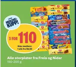 Coop Obs Alle storplater fra Freia og Nidar, Medlemspris tilbud
