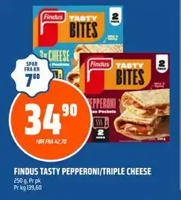 Coop Obs FINDUS TASTY PEPPERONI/TRIPLE CHEESE, NOK 34.9 tilbud