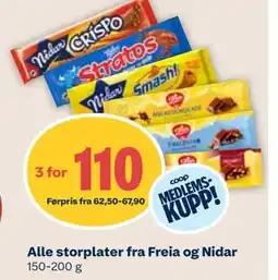 Coop Mega Alle storplater fra Freia og Nidar, Medlemspris tilbud