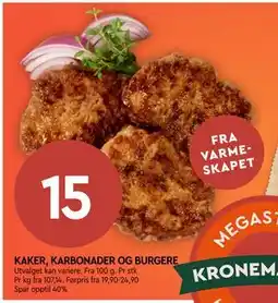 Coop Mega KAKER, KARBONADER OG BURGERE, NOK 15 tilbud