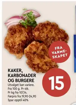 Coop Mega KAKER, KARBONADER OG BURGERE, NOK 15 tilbud