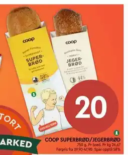 Coop Mega COOP SUPERBRØD/JEGERBRØD, NOK 20 tilbud