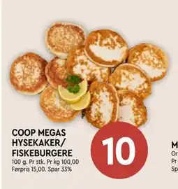 Coop Mega COOP MEGAS HYSEKAKER/ FISKEBURGERE, NOK 10 tilbud