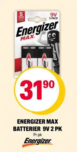 Coop Extra ENERGIZER MAX BATTERIER 9V 2 PK, NOK 31.9 tilbud