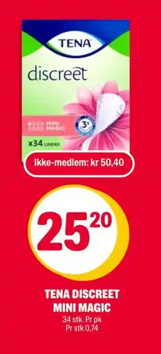 Coop Extra TENA DISCREET MINI MAGIC, NOK 50.4, Medlemspris tilbud