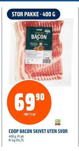 Coop Obs COOP BACON SKIVET UTEN SVOR, NOK 69.9 tilbud