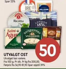 Coop Mega UTVALGT OST, NOK 50 tilbud