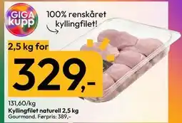 Gigaboks Kyllingfilet naturell 2,5 kg, NOK 329 tilbud