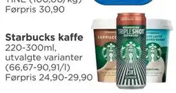 Meny Starbucks kaffe, NOK 20 tilbud