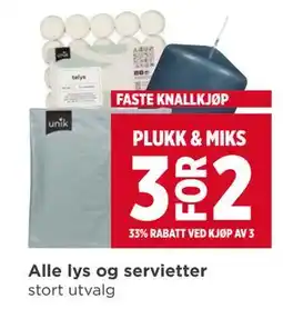 Meny Alle lys og servietter tilbud