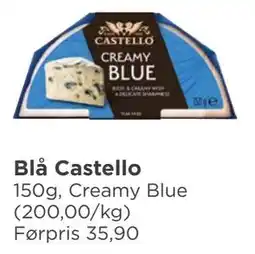 Meny Blå Castello, NOK 30 tilbud