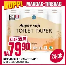 Europris SUPERSOFT TOALETTPAPIR, NOK 79.9 tilbud