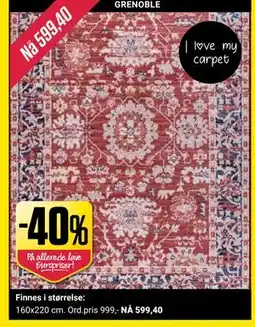 Europris 40% på alle tepper, NOK 599.4 tilbud