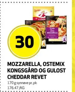 Bunnpris MOZZARELLA, OSTEMIX KONGSGÅRD OG GULOST CHEDDAR REVET, NOK 30 tilbud