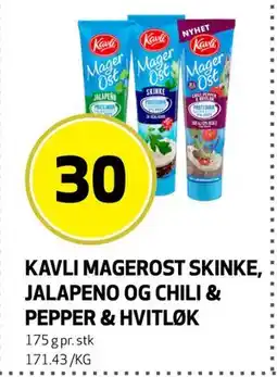Bunnpris KAVLI MAGEROST SKINKE, JALAPENO OG CHILI & PEPPER & HVITLØK, NOK 30 tilbud