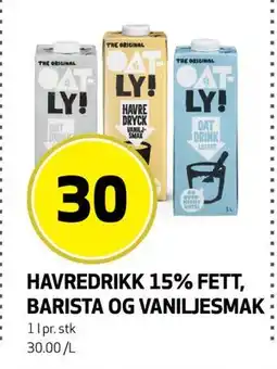 Bunnpris HAVREDRIKK 15% FETT, BARISTA OG VANILJESMAK, NOK 30 tilbud