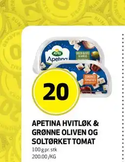 Bunnpris APETINA HVITLØK & GRØNNE OLIVEN OG SOLTØRKET TOMAT, NOK 20 tilbud
