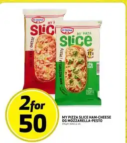 Bunnpris MY PIZZA SLICE HAM-CHEESE OG MOZZARELLA-PESTO, NOK 50 tilbud