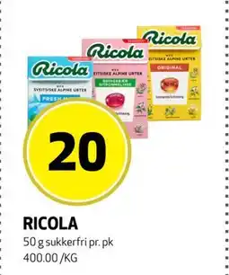 Bunnpris RICOLA, NOK 20 tilbud