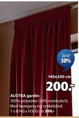 JYSK AUSTRA gardin, NOK 200 tilbud