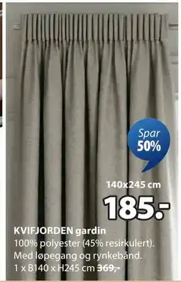 JYSK KVIFJORDEN gardin, NOK 185 tilbud