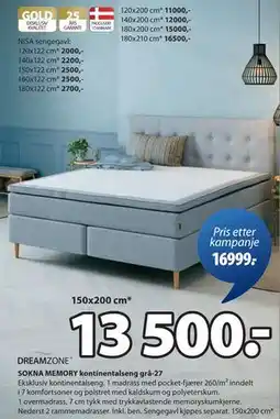 JYSK SOKNA MEMORY kontinentalseng grå-27, NOK 13500 tilbud